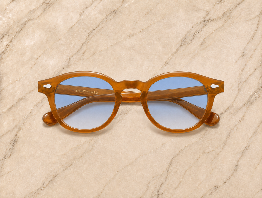 Lunettes de soleil Alassio ORIGINAL, monture translucide miel, verres bleus dégradés — Montivento