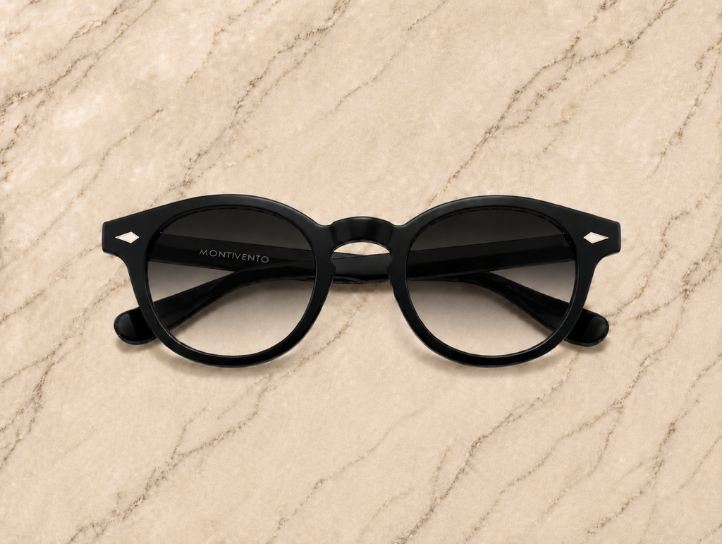 Lunettes de soleil Orvieto ORIGINAL, monture noire ronde, verres noir dégradé — Montivento