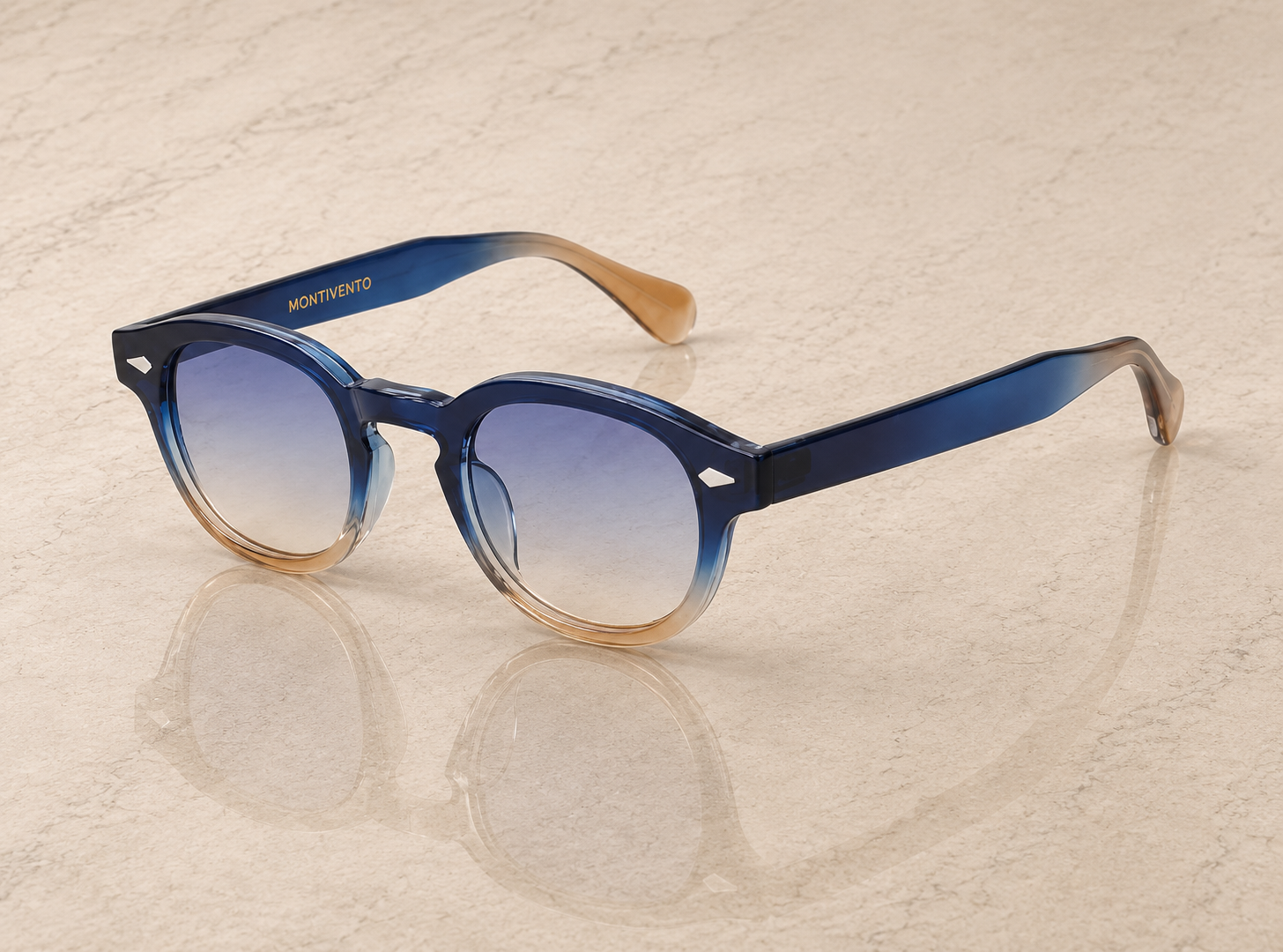 Lunettes de soleil Saint-Raphaël SIGNATURE, monture bicolore bleu et miel, verres bleus dégradés — Montivento
